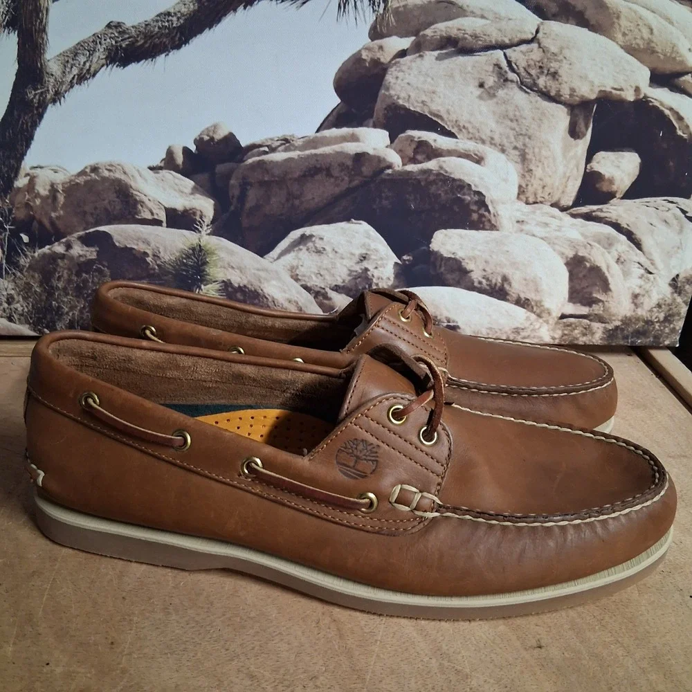 Timberland Classic 2-Eye Boat Shoes Mens 14 Brown Leather Deck Moccasins 25077